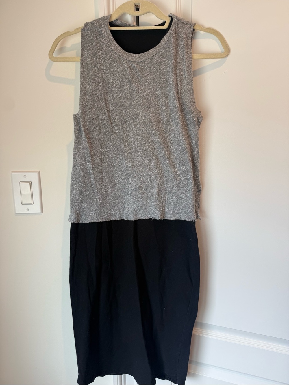 Monrow Sleeveless Two-Tone Midi Dress in Gray and Black